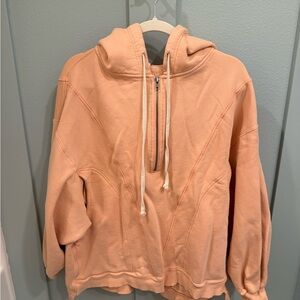 Free People Peach Hooded Sweatshirt with Half-Zip